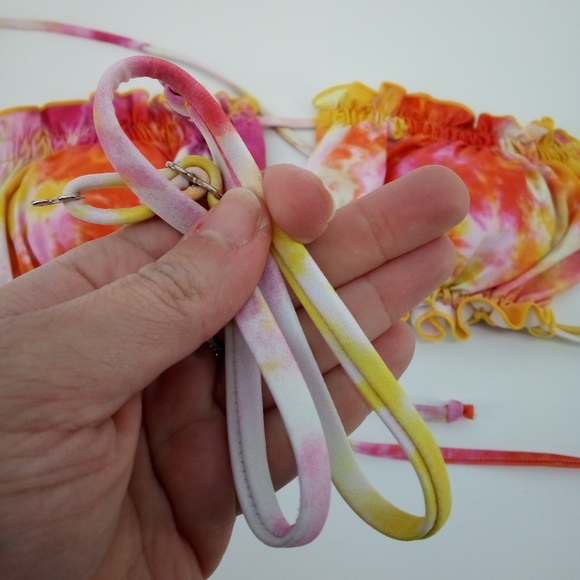 Zaful Tie Dye Orange Pink Bandeau Elastic Bikini Top Swim Swimsuit Swimwear 8 - Picture 9 of 14